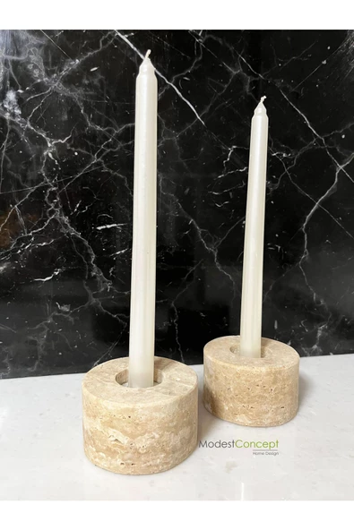 Modestmar Doğal Traverten Mumluk, Mermer Mumluk, Mermer Tealight, Mumluk 2 Adet, Yuvarlak Mermer Şamdan - 2