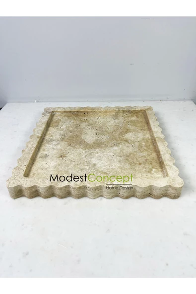 artisimo Traverten Kare Kenar Detaylı Sunum, Servis, Dekoratif Tabak 25cm - 6