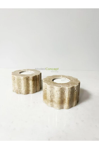 Modestmar Doğal Traverten Mumluk, Mermer Mumluk, Mermer Tealight, Mumluk 2 Adet, Yuvarlak Mermer Şamdan - 5