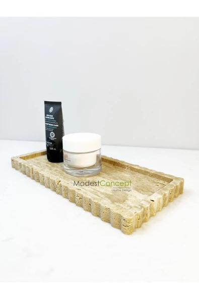 Modestmar Doğal Traverten Mermer Tepsi, Banyo Düzenleyici, Sunum Tabağı İnce Kenar Detaylı - Resim 6