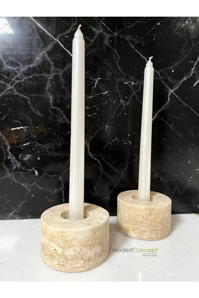 Modestmar Doğal Traverten Mumluk, Mermer Mumluk, Mermer Tealight, Mumluk 2 Adet, Yuvarlak Mermer Şamdan - 3