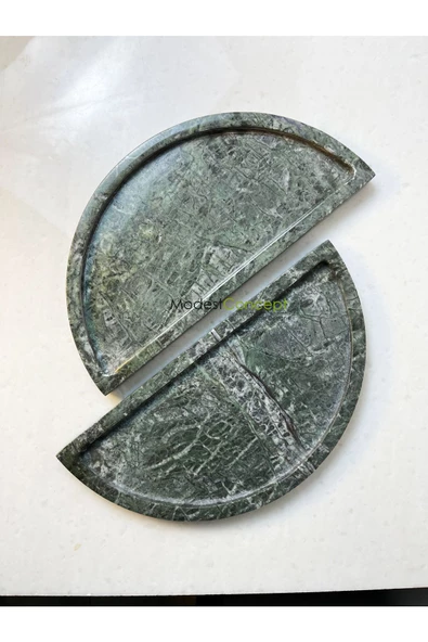 Modestmar Doğal Yeşil Mermer Yuvarlak Tepsi, Verde Guatemala Tepsi 2li ürün görseli