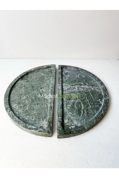 Modestmar Doğal Yeşil Mermer Yuvarlak Tepsi, Verde Guatemala Tepsi 2li - Resim 5