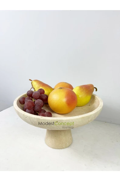 Modestmar Ivory Traverten Ayaklı Kase, Traverten Dekoratif Kase, Traverten Tabak 26cm - 3