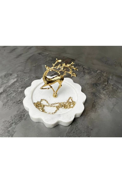 Modestmar Doğal Mermer Takılık Takı Standı, Takı Düzenleyici Gold Objeli Kenar Detaylı - 2