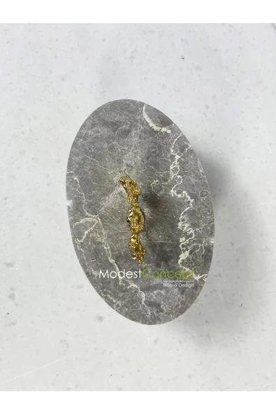 Modestmar Doğal Gri Mermer Kase, Mermer Takı Kutusu,mermer Organizer, Dekoratif Kase, Oval Kase Gold Mercan - Resim 4