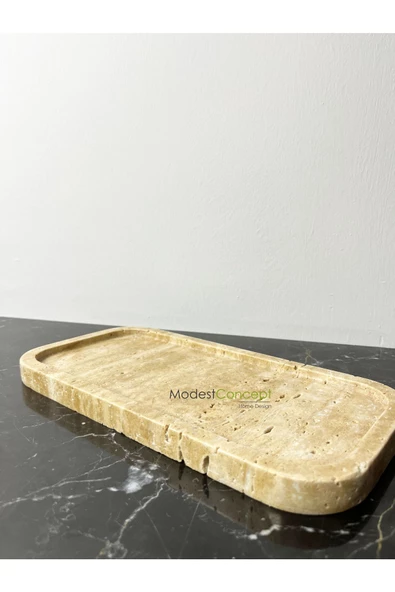 Modestmar Traverten Mermer Tepsi, Traverten Sunum Oval Tepsi - Resim 3