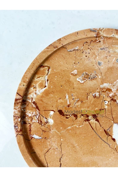 Modestmar Doğal Pembe Mermer Yuvarlak Tepsi 28cm Pink Rosa - Resim 6