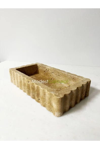 Modestmar Traverten kenar detaylı kase, takı kutusu - Resim 4