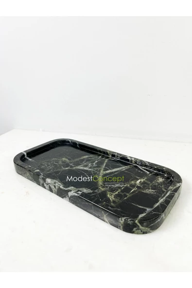 Modestmar Doğal Siyah Mermer Sunum Tabağı, Servis Tabağı Oval Kenar - 4