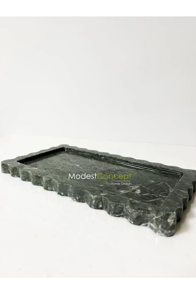 Modestmar Doğal Yeşil Mermer Tepsi, Verde Guatemala Tepsi Kenar Detaylı - Resim 3