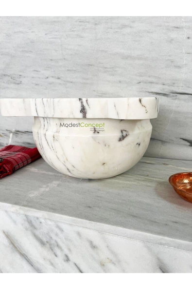 Modestmar Doğal Beyaz Mermer Kurna, Kavun , Banyo Kurnası, Mermer Kurna - 3