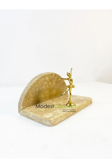 Modestmar Traverten Mermer Peçetelik Gold Balerin Objeli Yarım Daire Peçetelik