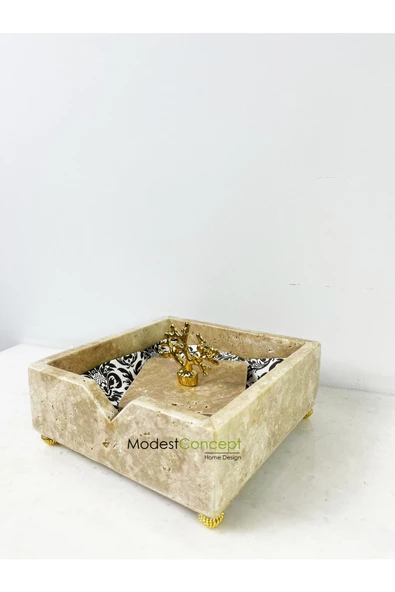 Modestmar Traverten Mermer Peçetelik Gold Mercan- Traverten Peçetelik - 6