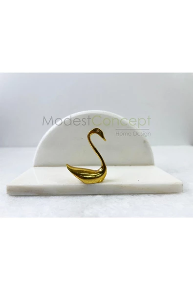 Modestmar Doğal Beyaz Mermer Peçetelik Gold Kuğu Obleji Yarım Daire - 3
