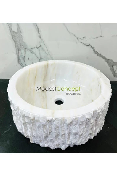 Modestmar Beyaz Mermer Lavabo Kenar Patlatmalı - 2