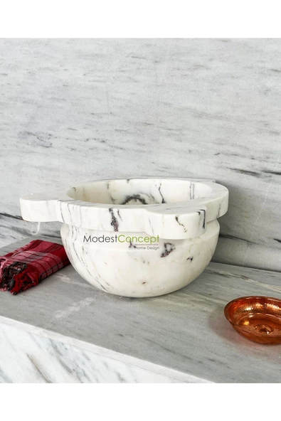 Modestmar Doğal Beyaz Mermer Kurna, Kavun , Banyo Kurnası, Mermer Kurna - 4