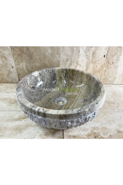 Modestmar Silver Traverten Lavabo Kenar Patlatmalı