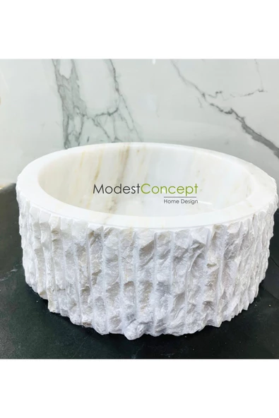 Modestmar Beyaz Mermer Lavabo Kenar Patlatmalı - 4