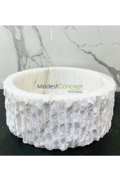 Modestmar Beyaz Mermer Lavabo Kenar Patlatmalı - 5