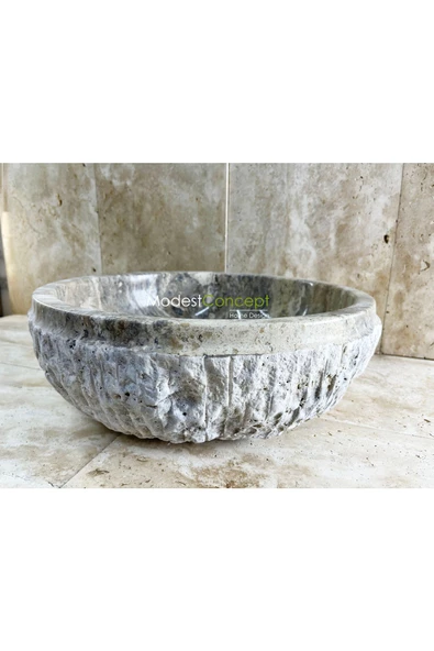 Modestmar Silver Traverten Lavabo Kenar Patlatmalı - 2