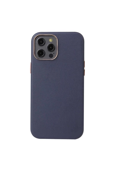 iPhone 12 Pro Uyumlu Zore Leathersafe Wireless Kılıf-Lacivert