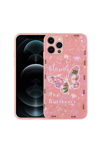 iPhone 13 Pro Max Uyumlu Desenli Sert Silikon Zore Mumila Kılıf-Pink Flower