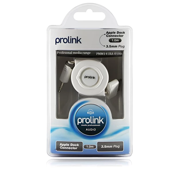 Prolink PMM141RA-0100 1 metre makaralı AppleDock To 3.5 Aux ST makaralı çevirici adaptör