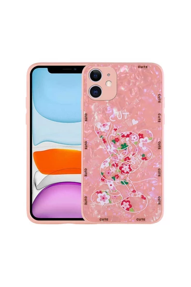 iPhone 11 Uyumlu Desenli Sert Silikon Zore Mumila Kılıf-Pink Mouse