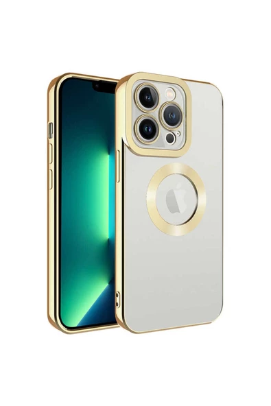 iPhone 13 Pro Max Uyumlu Kamera Korumalı Logo Gösteren Zore Omega Kılıf-Gold