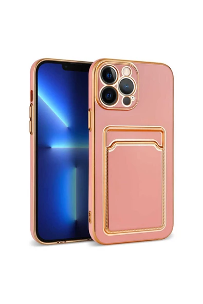 iPhone 13 Pro Max Uyumlu Zore Bark Kartlıklı Kılıf-Rose Gold