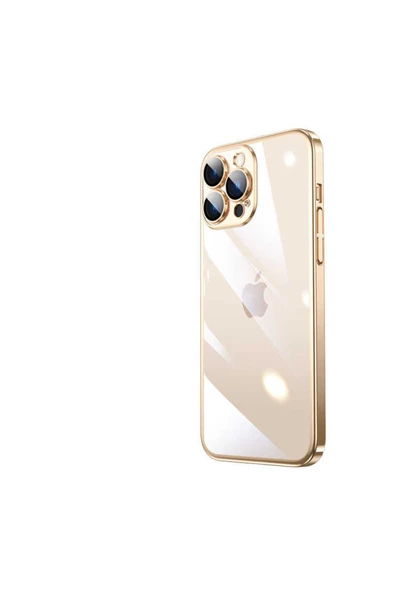 iPhone 13 Pro Uyumlu Sert PC Renkli Çerçeveli Zore Riksos Kılıf-Gold