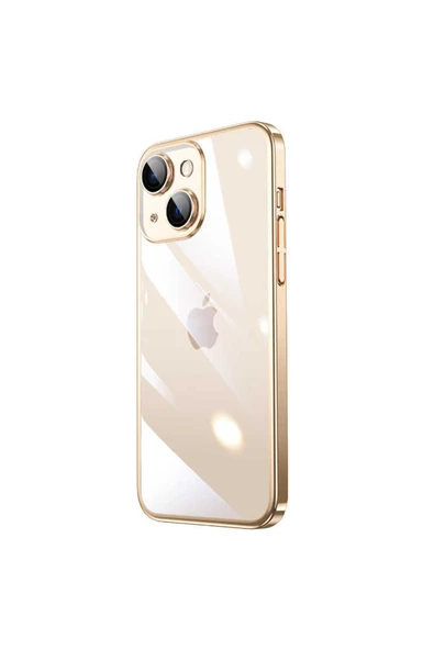 iPhone 14 Plus Uyumlu Sert PC Renkli Çerçeveli Zore Riksos Kılıf-Gold