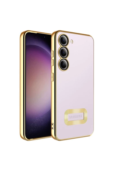 Galaxy S23 Plus Uyumlu Kamera Korumalı Logo Gösteren Zore Omega Kılıf-Gold