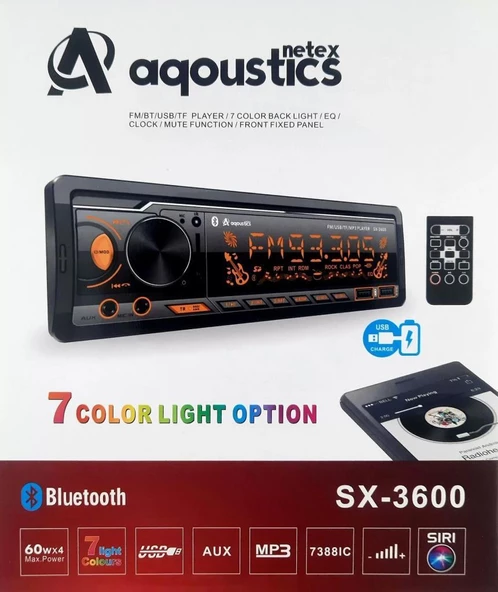 Netex Aqoustics Sx-3600 4x60W Bt 2xUsb 7Renk Ambians Aydınlatmalı Oto Teyp - 2