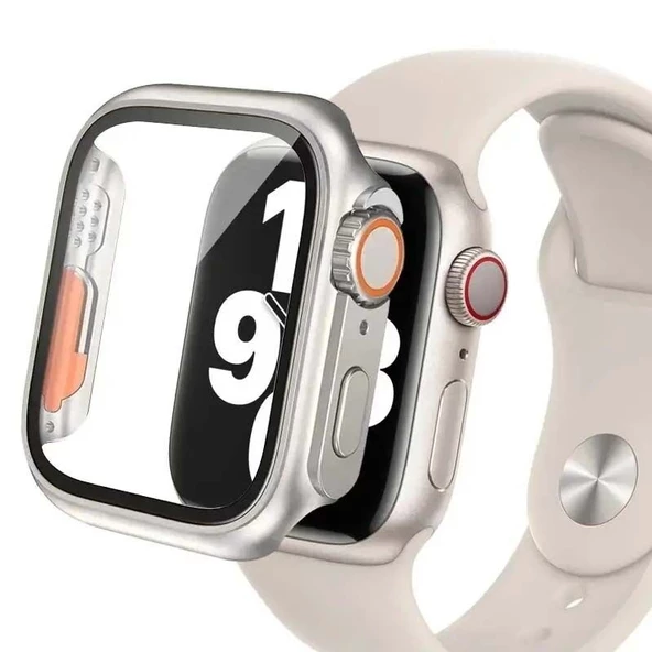 Sneezy Apple Watch 40mm Uyumlu Ultra 49mm Görünüme Dönüştürücü Kasa Ve Ekran Koruyucu  Gümüş