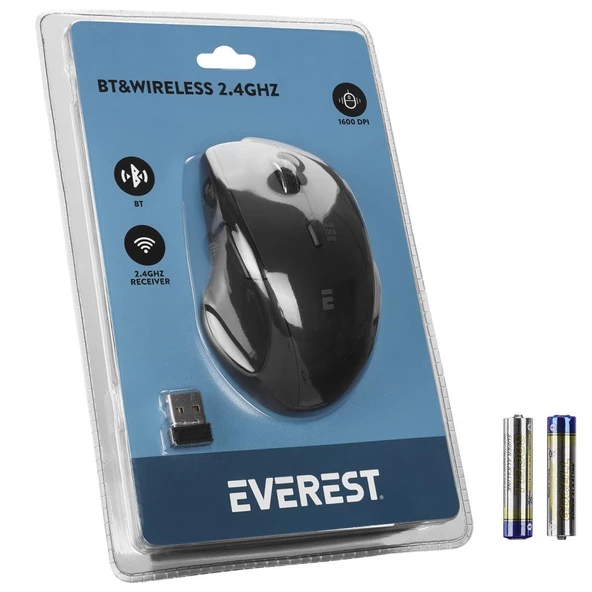 Everest SM-32BT Siyah Bluetooth / 2.4GHz İkisi Bir Arada 1600dpi Kablosuz Mouse Everest - 7