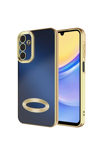 Galaxy A25 Kılıf Kamera Korumalı Logo Gösteren Zore Omega Kapak-Gold