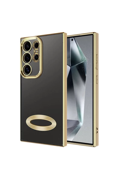 Galaxy S24 Ultra Kılıf Kamera Korumalı Logo Gösteren Zore Omega Kapak-Gold