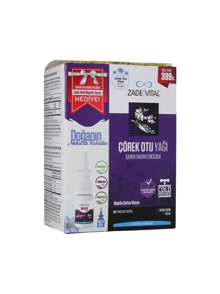 Zade Vital Çörek Otu Yağı 60 Kapsül + Nigefix Sprey 10 ml