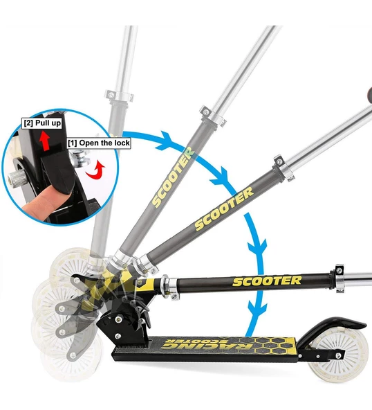 120 mm Silikon Teker, Boy Ayarlamalı Katlanır Metal Scooter - 11