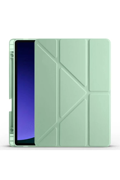 Galaxy Tab S9 FE Kılıf  Zore Tri Folding Kalem Bölmeli Standlı Kılıf-Açık Yeşil