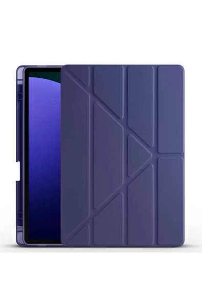 Galaxy Tab S9 Plus Kılıf  Casesuar Tri Folding Kalem Bölmeli Standlı Kılıf-Lacivert