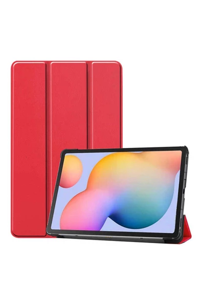 Lenovo Tab M10 Plus TBTB-128F 3. Jenerasyon  BRT Smart Cover Standlı 1-1 Kılıf-Kırmızı