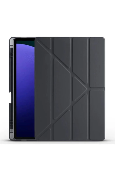 Galaxy Tab S9 FE Plus Kılıf  YSF Tri Folding Kalem Bölmeli Standlı Kılıf-Siyah