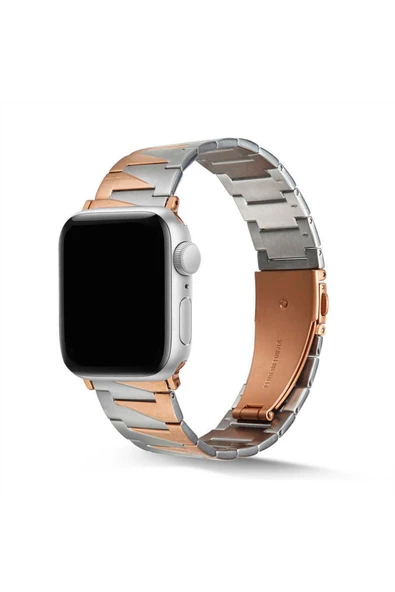 Apple Watch Ultra 49mm Uyumlu Kordon Krd-48 Metal Strap Kayış (gümüş-rosegold)