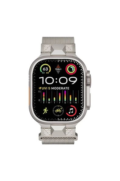 Apple Watch Ultra 49mm Zore KRD-107 Metal Hasır Kordon-Gri