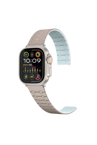 Apple Watch 42mm Uyumlu Zore KRD-111 Çizgili Desenli Silikon Kordon, Haki