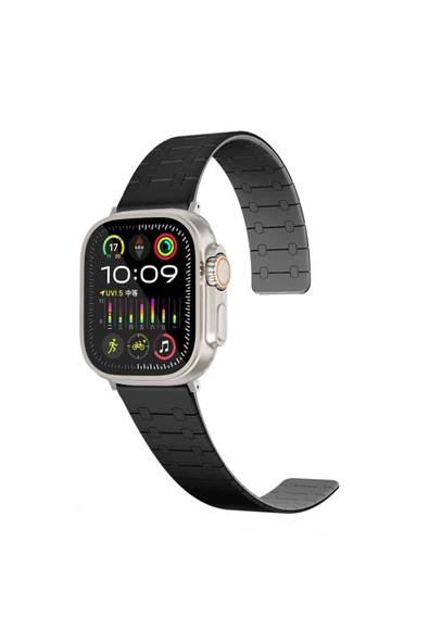 Apple Watch 44mm Zore KRD-111 Çizgili Desenli Silikon Kordon-Siyah