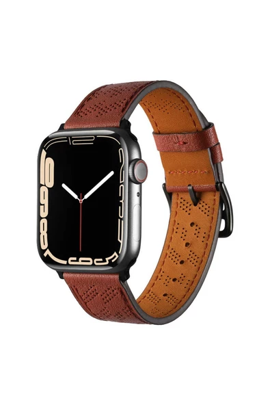 For Apple Watch 7 41mm Krd-76 Pu Deri Kordon Strap Kayış Akıllı Saat Kordon